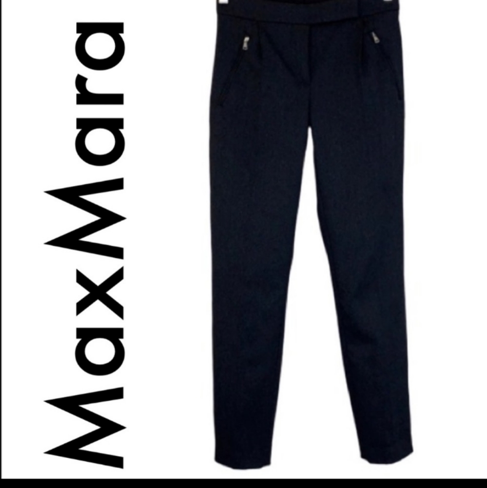 👑 MAXMARA STRETCH LEATHER TRIM CROP PANTS 💯AUTH